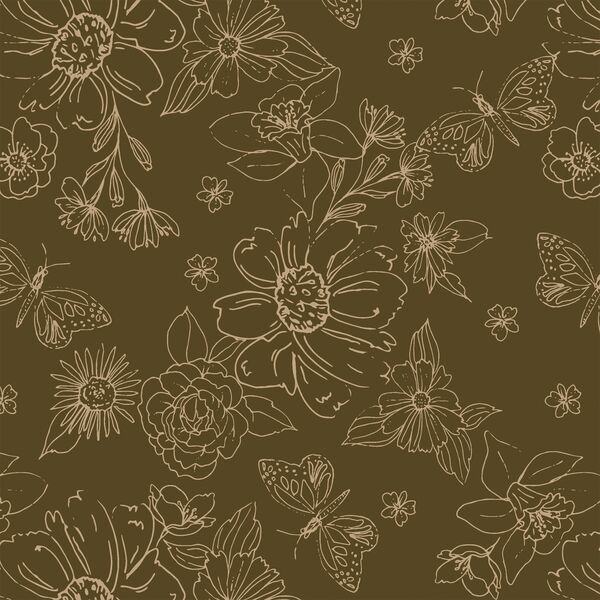 Big Sketched Florals in Chocolate