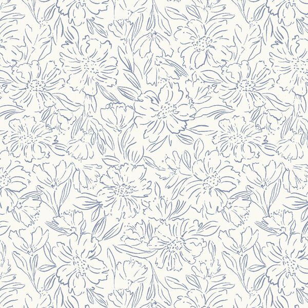 Sketched Blooms in Twilight Blue on Cream
