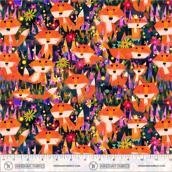 Foxes and Flowers in Midnight Blue