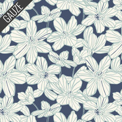 Stripe Blooms Double Gauze in Blue