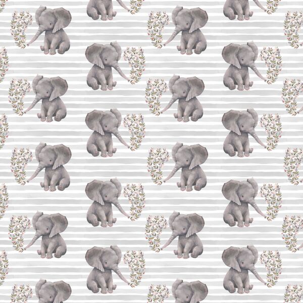 Little Baby Elephant on Stripes in Grey