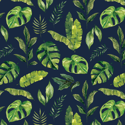 Jungle Leaves in Navy