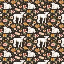 Little Floral Lambs in Umber