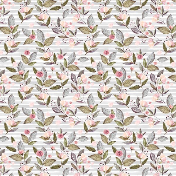 Little Tossed Floral on Stripes in Grey