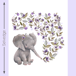 Sweet Floral Elephant Quilt Panel in White