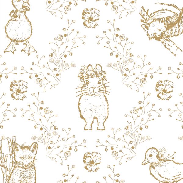 Large Bunny and Friends in Golden on White