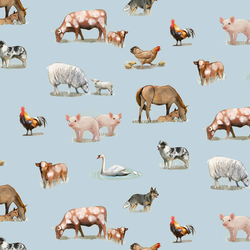Farm Animals in Trough Blue