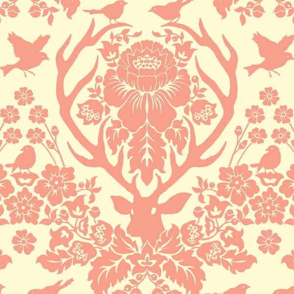 Antler Damask in Blossom on Ivory