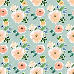 Citrus Floral in Aqua Sky