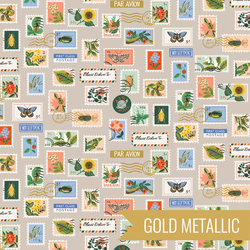 Botanical Postage Stamps in Khaki Metallic