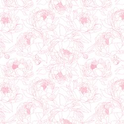 Sketched Garden in Peony Pink on White