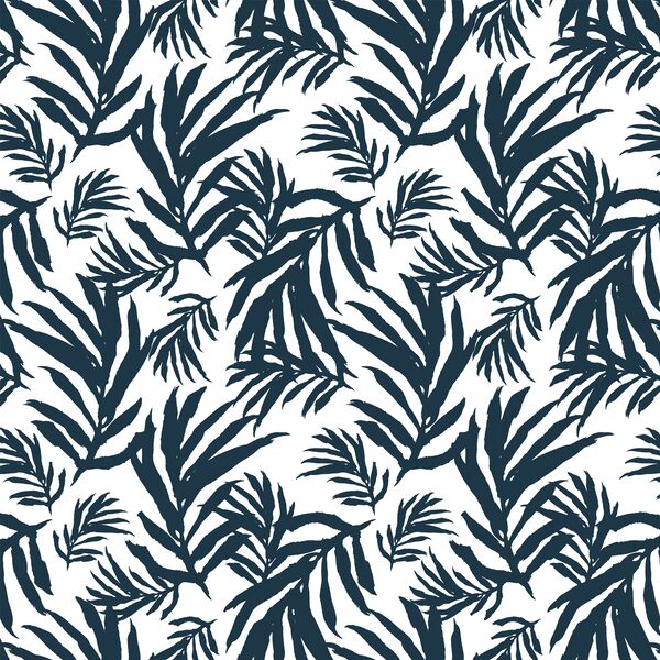 Large Palm Fronds in Deep Navy on White