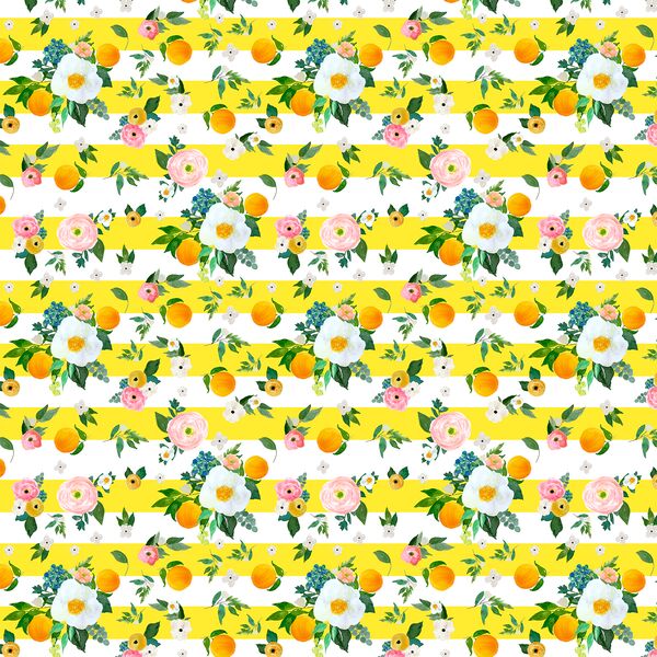 Small Orange Blossoms in Lemon Stripes