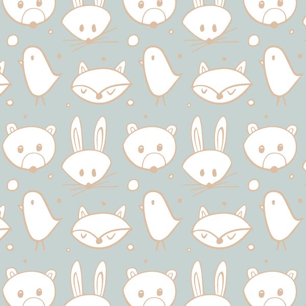 Woodland Creatures in Pink on Dusty Mint