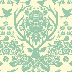 Antler Damask in Soft Aqua on Ivory