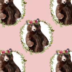 Floral Honey Bear Wreath in Pink Rose