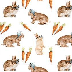 Cool Bunnies and Carrots in White