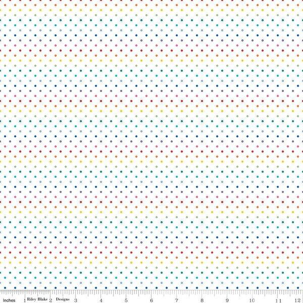 Swiss Dot in Rainbow on White