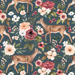 Deer Floral in Night Blue