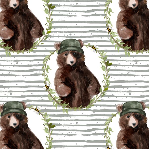 Honey Bear Wreath in Sage Stripes