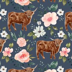 Highland Cow in Navy