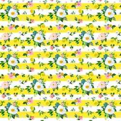 Small Lemon Blossoms in Lemon Stripes