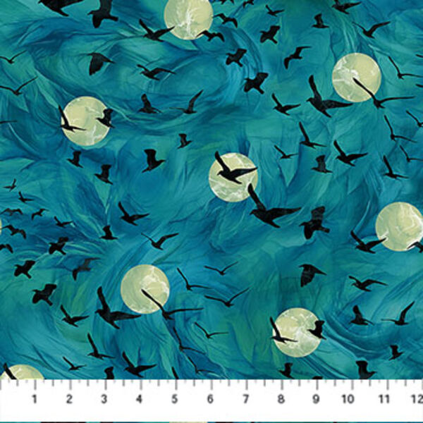 Flying Ravens in Teal