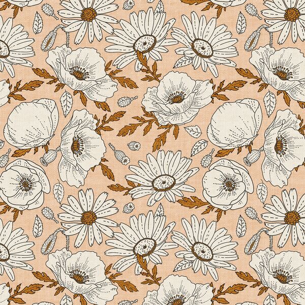 Poppies and Daisies in Coral