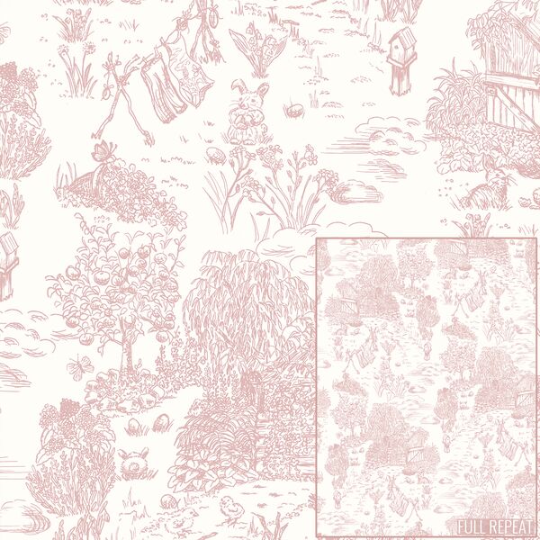 Joyful Farm Toile in Rose Pink