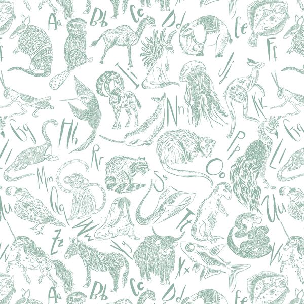 Animals in Dark Aqua on White