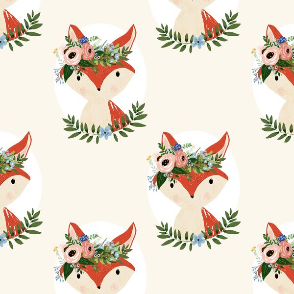 Large Fox Floral in Ivory