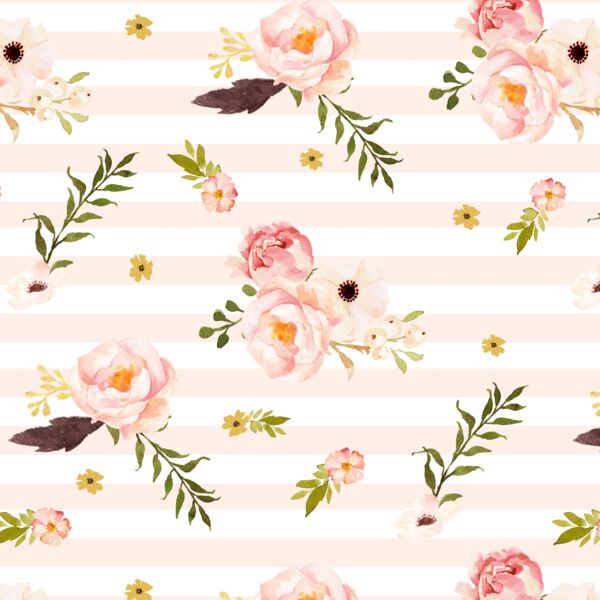 Floral Flurry on Stripes in Pale Peach
