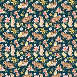 Little Floral Bunnies and Chicks in Navy