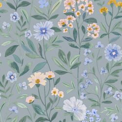 Stems and Blooms in Blue Rain