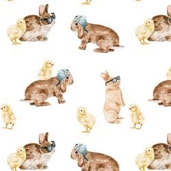 Cool Bunnies and Chicks in White