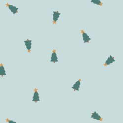 Tiny Tossed Christmas Trees in Ice Winter Blue and Pine Green