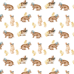 Little Cool Bunnies and Chicks in White