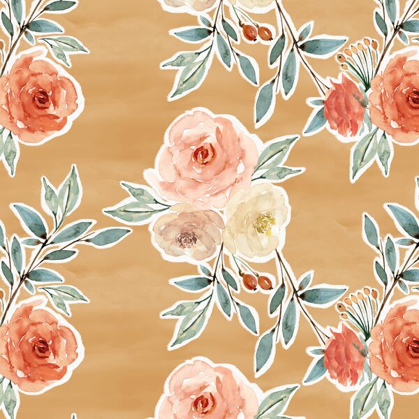 Ardent Floral in Golden Mustard Yellow Wash