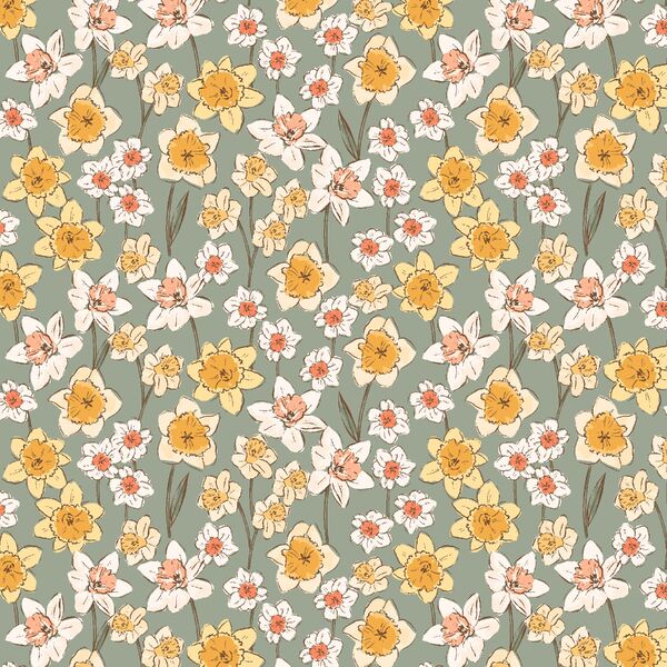 Little Daffodil Fields in Shaded Moss