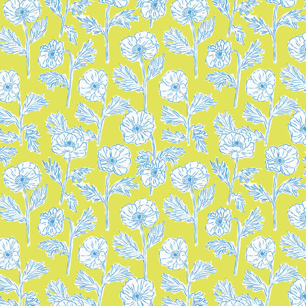 Painted Poppies in Lime Blue