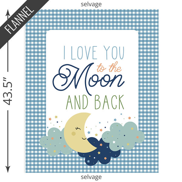 Love You To the Moon Flannel Panel in Blue