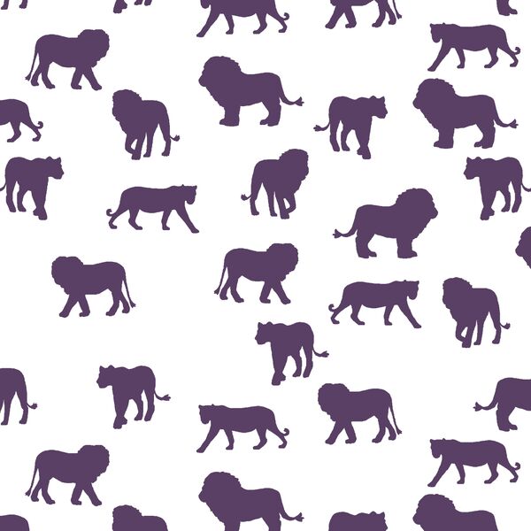 Lion Silhouette in Aubergine on White