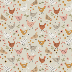 Chickens and Flowers in Spring