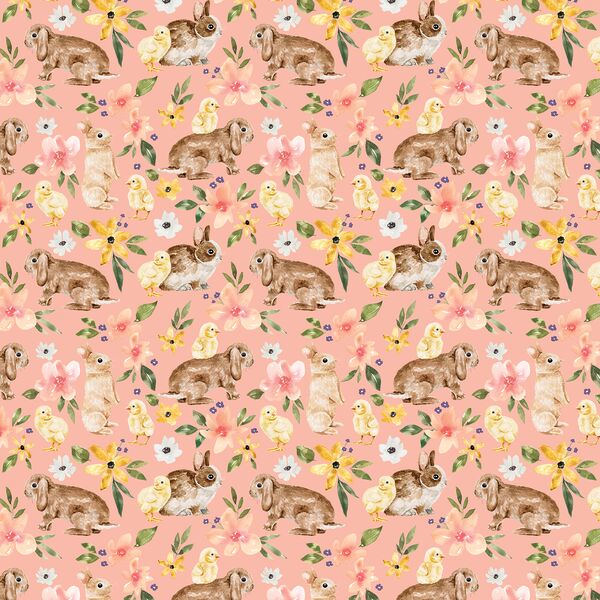Little Floral Bunnies and Chicks in Pink