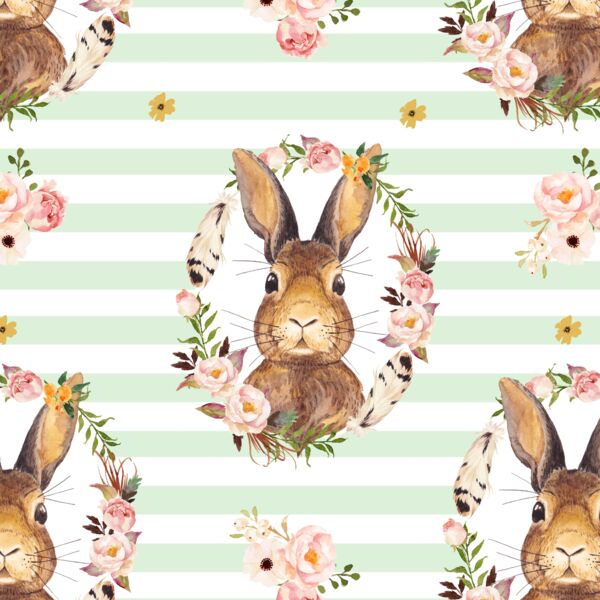 Bunny Love on Stripes in Soft Moss