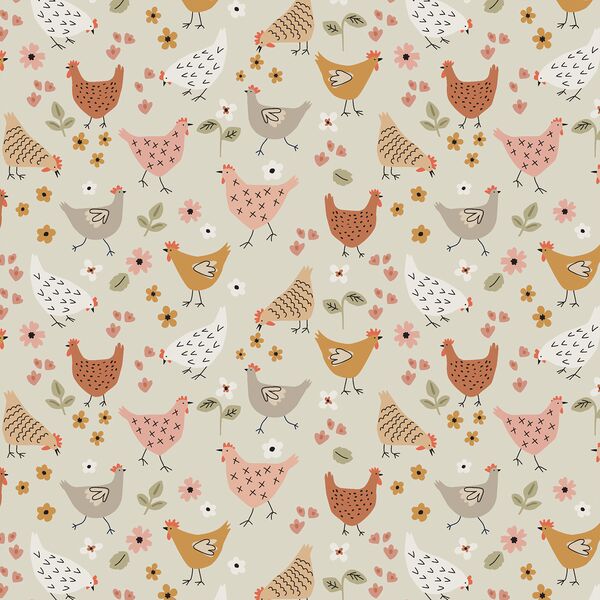 Chickens and Flowers in Spring