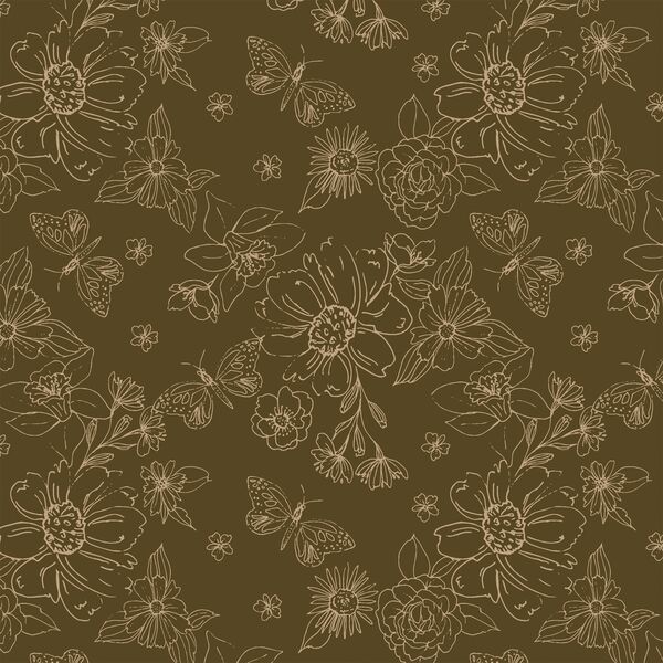Sketched Florals in Chocolate