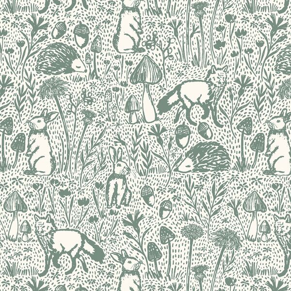 Large Woods of Whimsy in Spruce on Cream