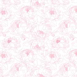 Sketched Garden in Peony Pink on White