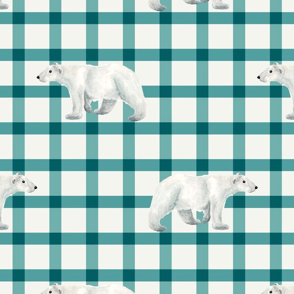 Polar Bear in Teal Plaid